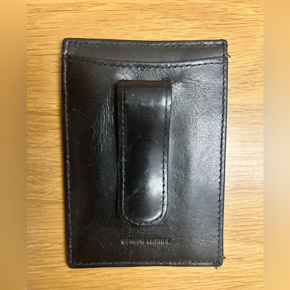 Black Leather Slim Card Holder Wallet with clip